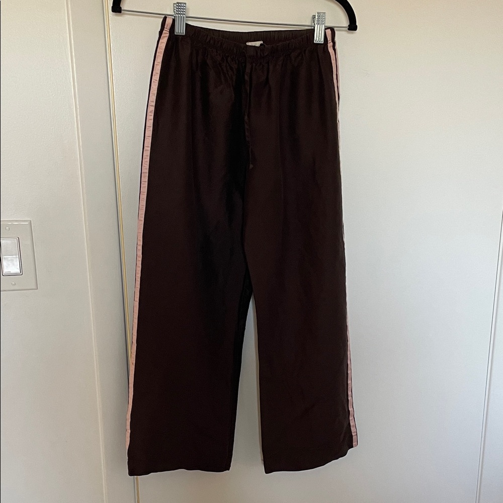 DONNI. Brown Cropped Pants with Pink Stripe